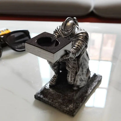 Apple Watch Charging Dock Stand – Cartoon Desktop Smartwatch Holder with Black Warrior Figurine Support