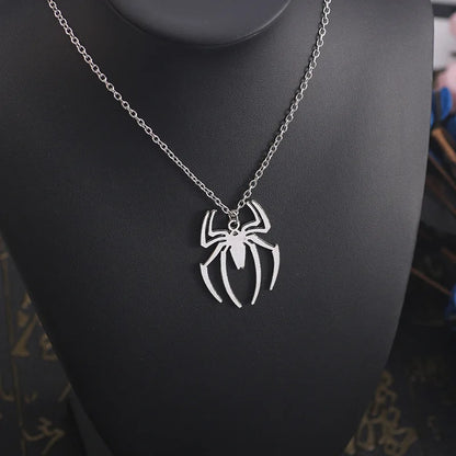 Kpop Fashion Spider Pendant Necklace – Silver Cross Chain for Men, Gothic Streetwear Couple Gift