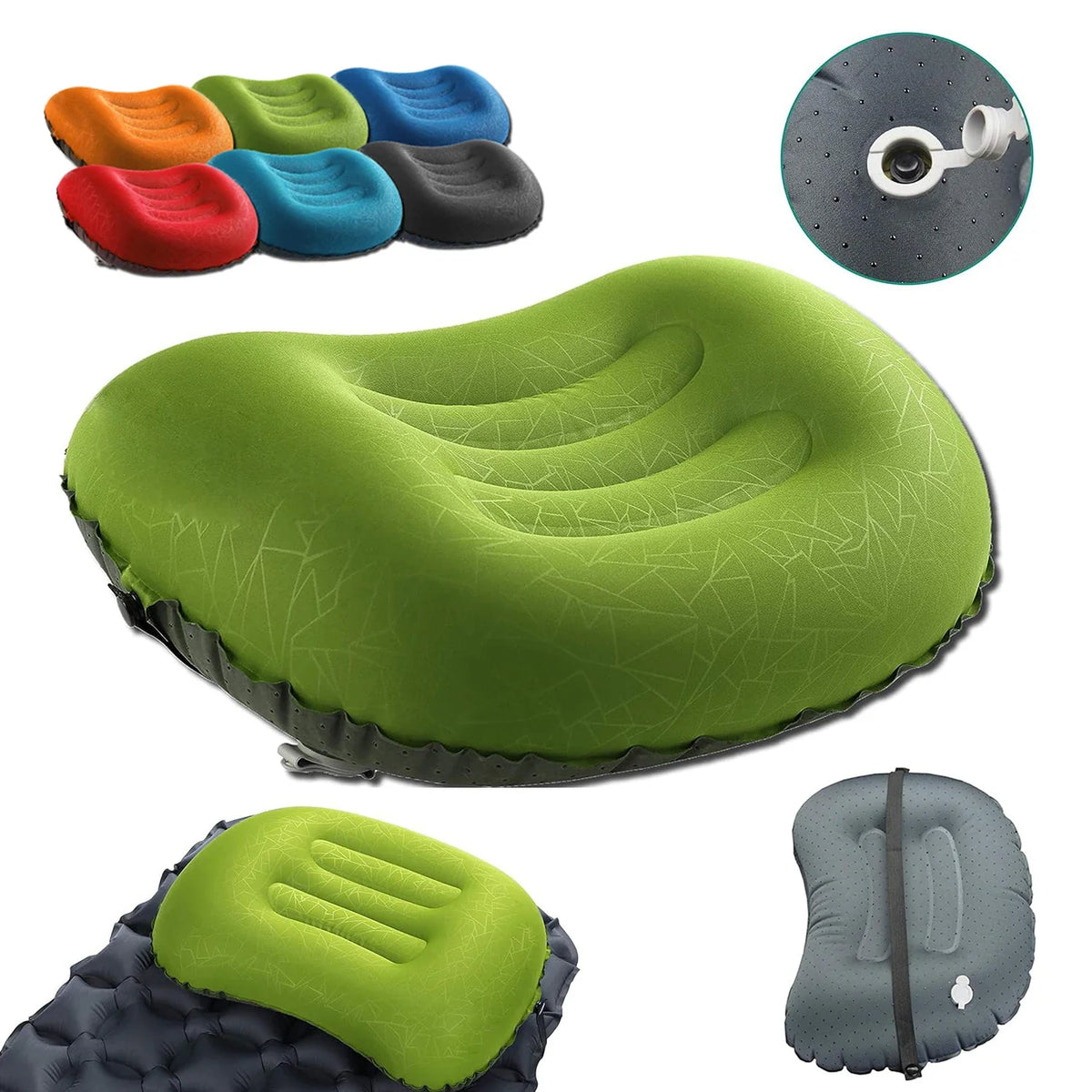Ultralight Inflatable Camping Pillow – Compact Ergonomic Neck & Lumbar Support for Hiking, Travel & Backpacking