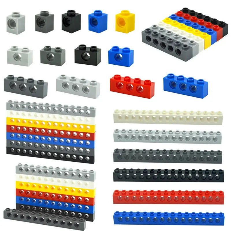 Technical Building Block Long Beam with Holes – Thick MOC Studded Bricks Compatible with 3703, 32018, 3895, 2730, 3894, 3701, 3700