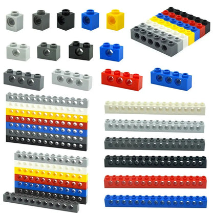 Technical Building Block Long Beam with Holes – Thick MOC Studded Bricks Compatible with 3703, 32018, 3895, 2730, 3894, 3701, 3700