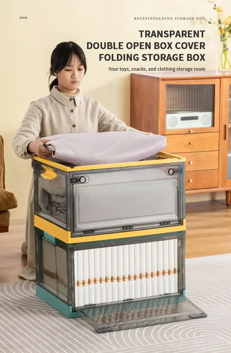 Foldable Transparent Storage Trunk – Large Capacity Plastic Organizer for Clothes and Home Wardrobe