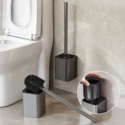 Luxury Metal Toilet Brush - Wall Mounted Holder with No Dead Angle Cleaning Tool for Modern Bathroom