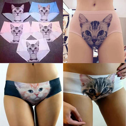 Women's Cat Print Briefs - Cute Meow Star Pattern Casual Underwear