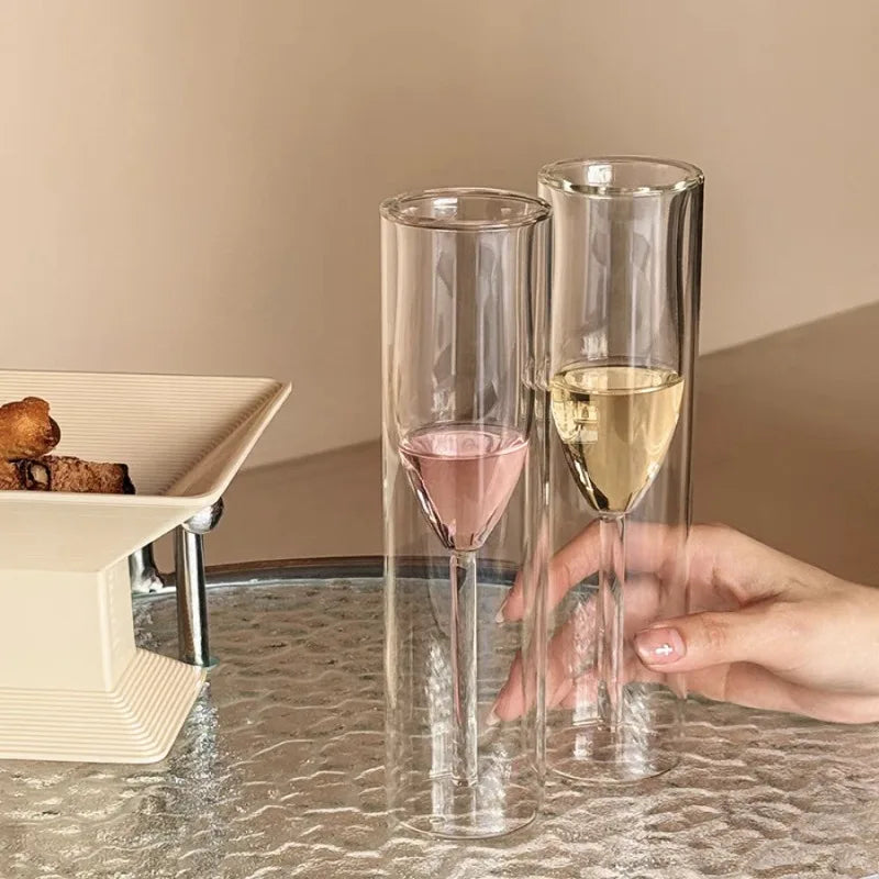 Double-Wall Insulated Champagne Glasses - Crystal Tulip Flute Cups for Weddings & Parties
