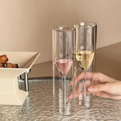 Double-Wall Insulated Champagne Glasses - Crystal Tulip Flute Cups for Weddings & Parties