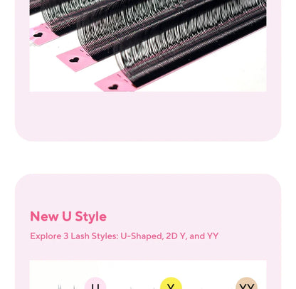 DIYDAY U-Shaped 3D Volume Eyelash Extensions — Easy-Apply Natural Wispy U YY Shape Faux Mink Lashes for Makeup