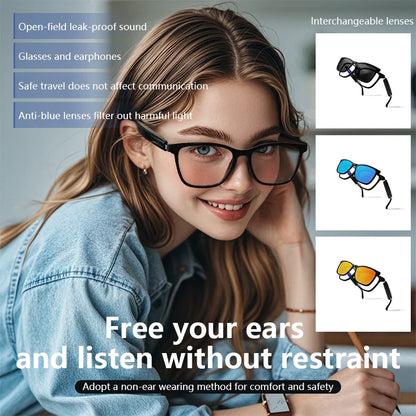 Hot GS05 2-in-1 Smart Glasses for Men – UV Protection, Polarized Anti-Blue Light Sunglasses with Music, Black Frame & White Lenses