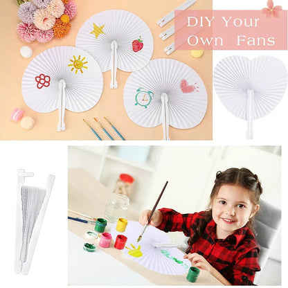 15/30/50pcs Heart-Shaped Folding Paper Fans - Blank Hand Fans with Plastic Handles for DIY Painting, Birthday & Wedding Party Decor