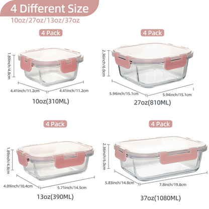16-Piece Glass Food Storage Container Set — Leakproof, Airtight, BPA-Free, Microwave & Oven Safe, Stackable Kitchen Organizer