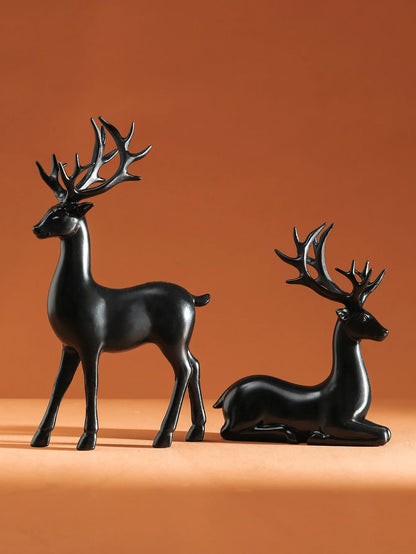 2-Piece Reindeer Christmas Table Decor – Small Rustic Indoor Xmas Holiday Statues for Home