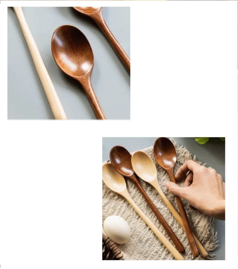 5/6PCS Nanmu Wooden Spoon Set – Japanese Style Kitchen Utensils, Tableware Cutlery for Festival & Dinnerware Gift