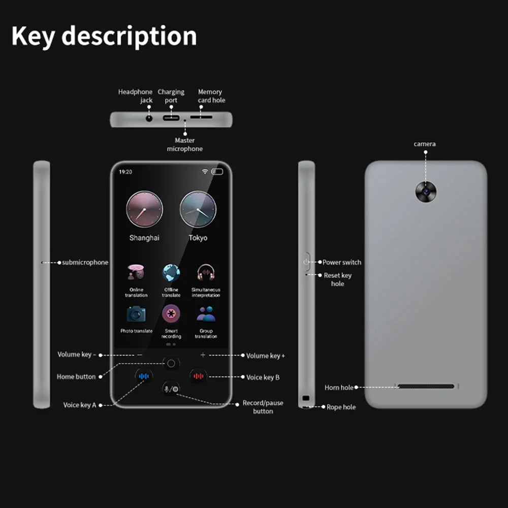 S85 Pro Language Translator Device – 138 Languages, Voice & Video Recording, Offline Translation, 8GB, 2000mAh