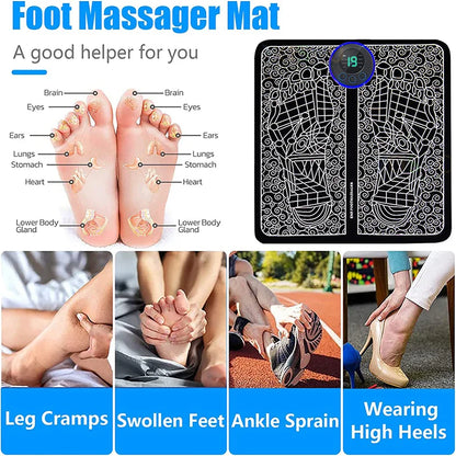 EMS Foot Massager Pad – USB Rechargeable Reflexology Device for Acupoint Massage, Muscle Stimulation, Pain Relief & Improved Circulation
