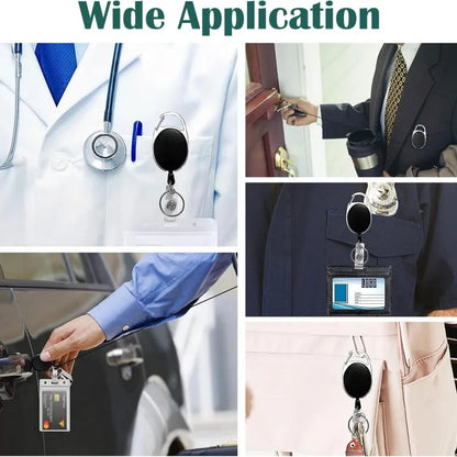 Metal Heavy Duty Retractable Badge Reel Holders: Carabiner Belt Clip with Key Ring - Ideal for ID Cards, Name Holders & Keychains