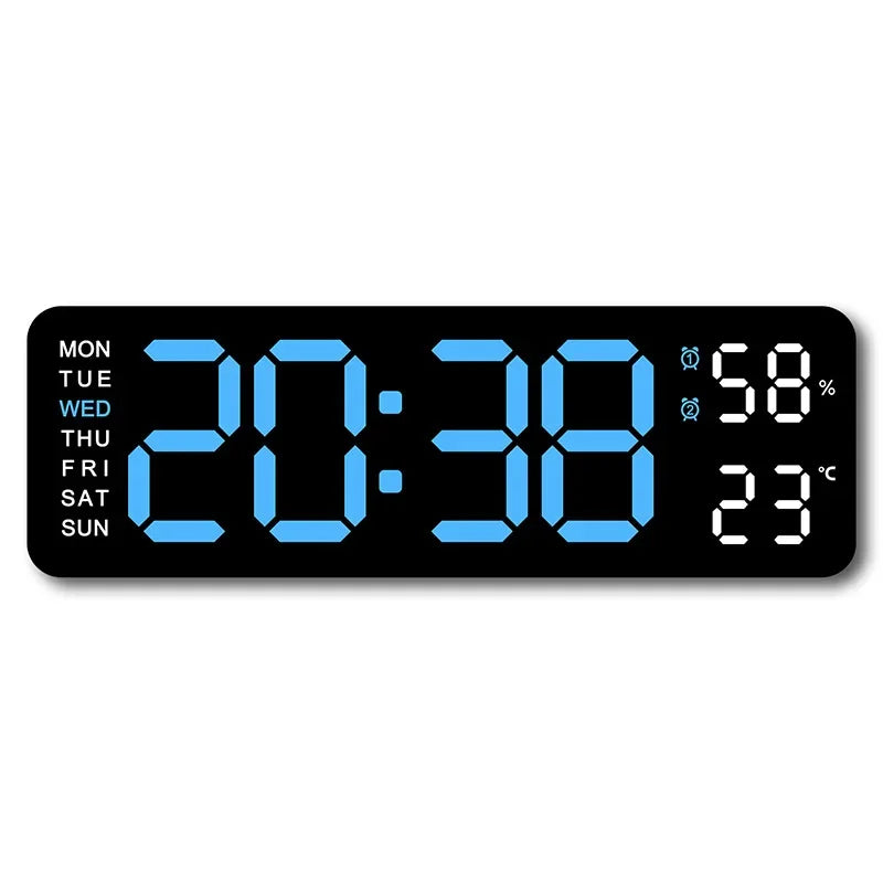 9-Inch Digital Wall Clock — USB Powered LED Table Clock with Temperature, Humidity, Week Display, Auto Dimmer, DST, 12/24H & Alarm