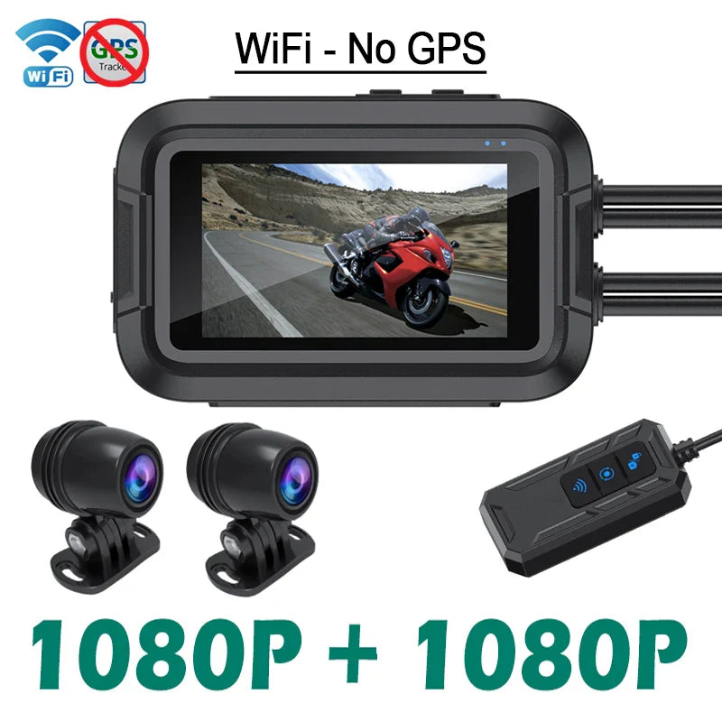 Dual 1080P Motorcycle DVR - Full Body Waterproof Camera with WiFi, GPS, Front and Rear Dash Cam Video Recorder Black Box