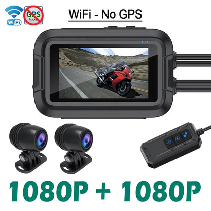 Dual 1080P Motorcycle DVR - Full Body Waterproof Camera with WiFi, GPS, Front and Rear Dash Cam Video Recorder Black Box