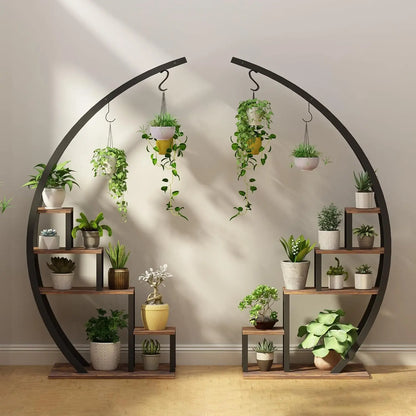 2PCS 5-Tier Metal Plant Stand - Half Moon Indoor & Outdoor Flower Shelf Rack for Home, Patio & Lawn