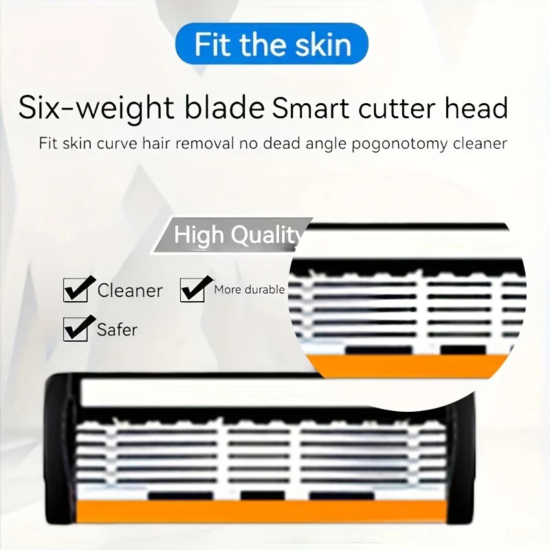 Men’s 6-Layer Safety Razor Set – High-Quality Sharp Stainless Steel Shaver with Replaceable Blades