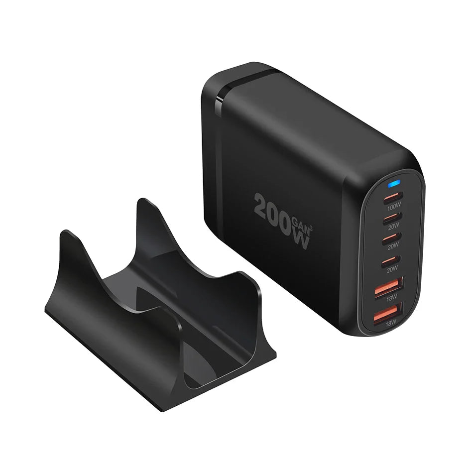 UHOMEBUY 200W GaN Desktop Charger - 6-Port USB Type C with 100W PD & Quick Charge 3.0 Fast Mobile Charger