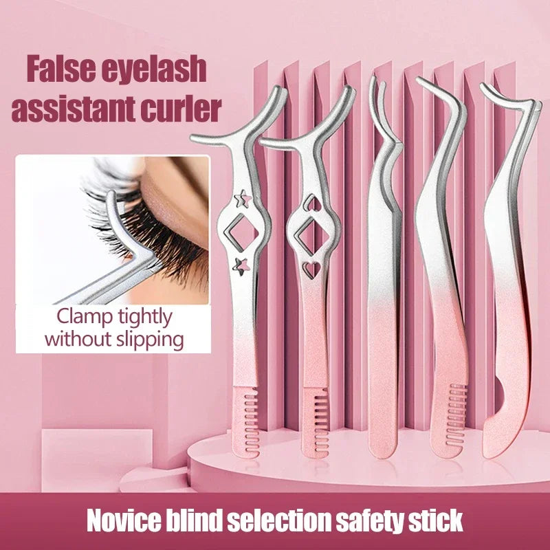 Professional False Eyelash Applicator Tweezers – Precision Lash Extension Clip & Curler Makeup Tool
