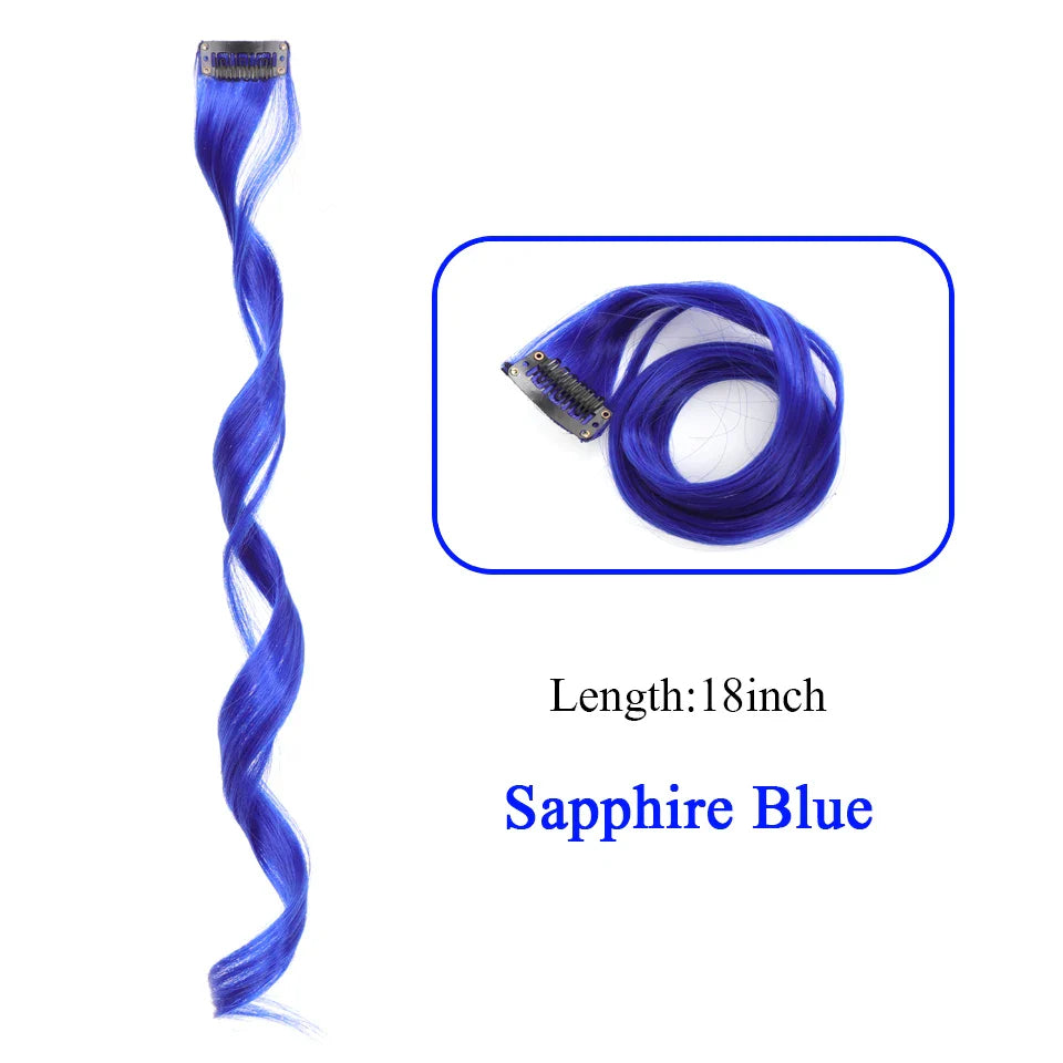 HUAYA 18" Synthetic Clip-In Colorful Curly Hair Extension – Ombre Pink Purple Red Blue Hair Piece