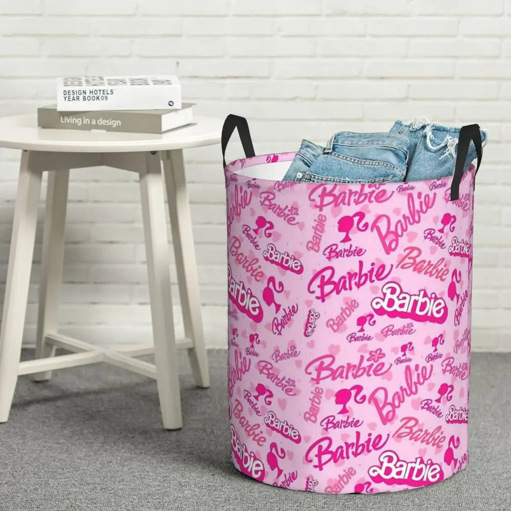 Custom Barbie Logo Laundry Basket – Collapsible Large Capacity Clothes Storage Bin, Disney Baby Hamper
