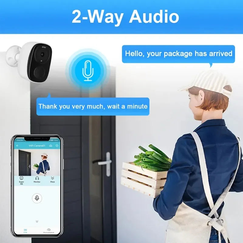 Wireless Outdoor Security Camera - 2K 3MP Battery Powered WiFi Camera with Spotlight Siren, 2-Way Audio & Waterproof