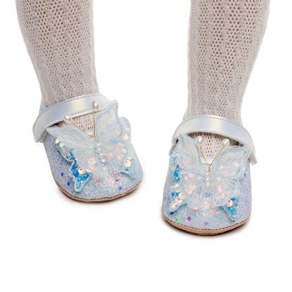 Baby Girls 3D Butterfly Glitter Flats - Non-Slip Princess Crib & Walking Shoes for Toddlers
