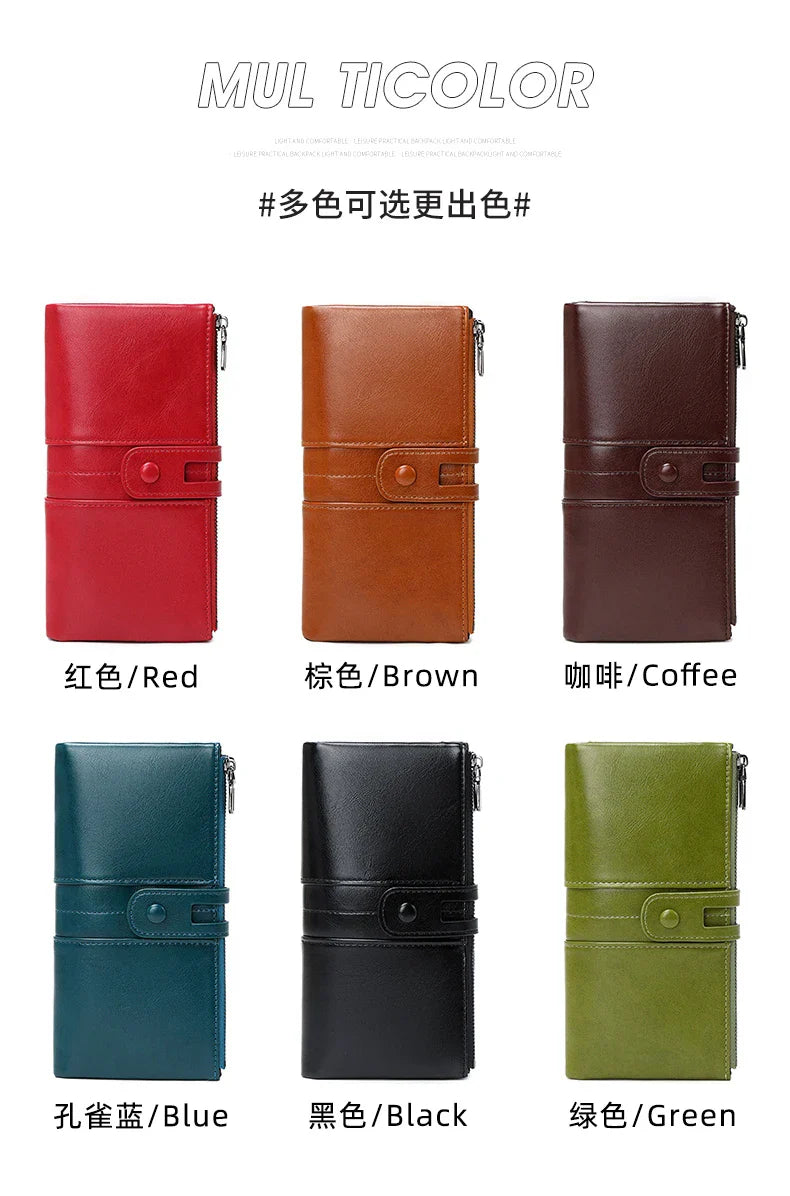 RFID Blocking Large Capacity Wallet – Soft Leather Solid Color Clutch, Multi-Functional Zipper Purse for Women & Men