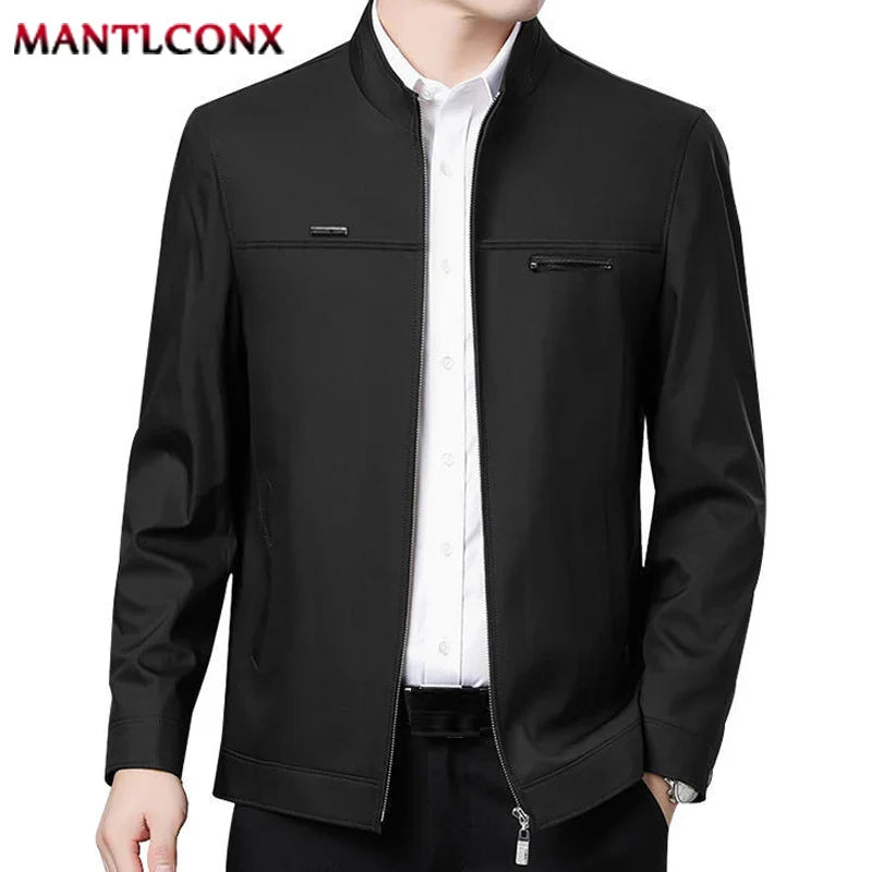 MANTLCONX Men's Slim Fit Zip-Up Jacket - New Solid Business Outerwear for Spring, Thin & Stylish