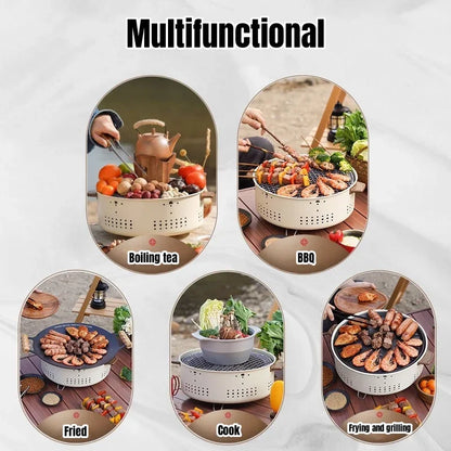 Portable Korean Charcoal BBQ Grill – Stainless Steel Round Outdoor Camping Barbecue Stove