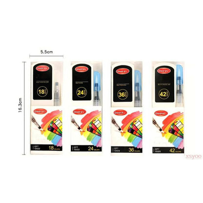 18–42 Color Solid Watercolor Set – Foldable Travel Paint Kit with Water Brush Pen & Fan-Shaped Art Painting Tools