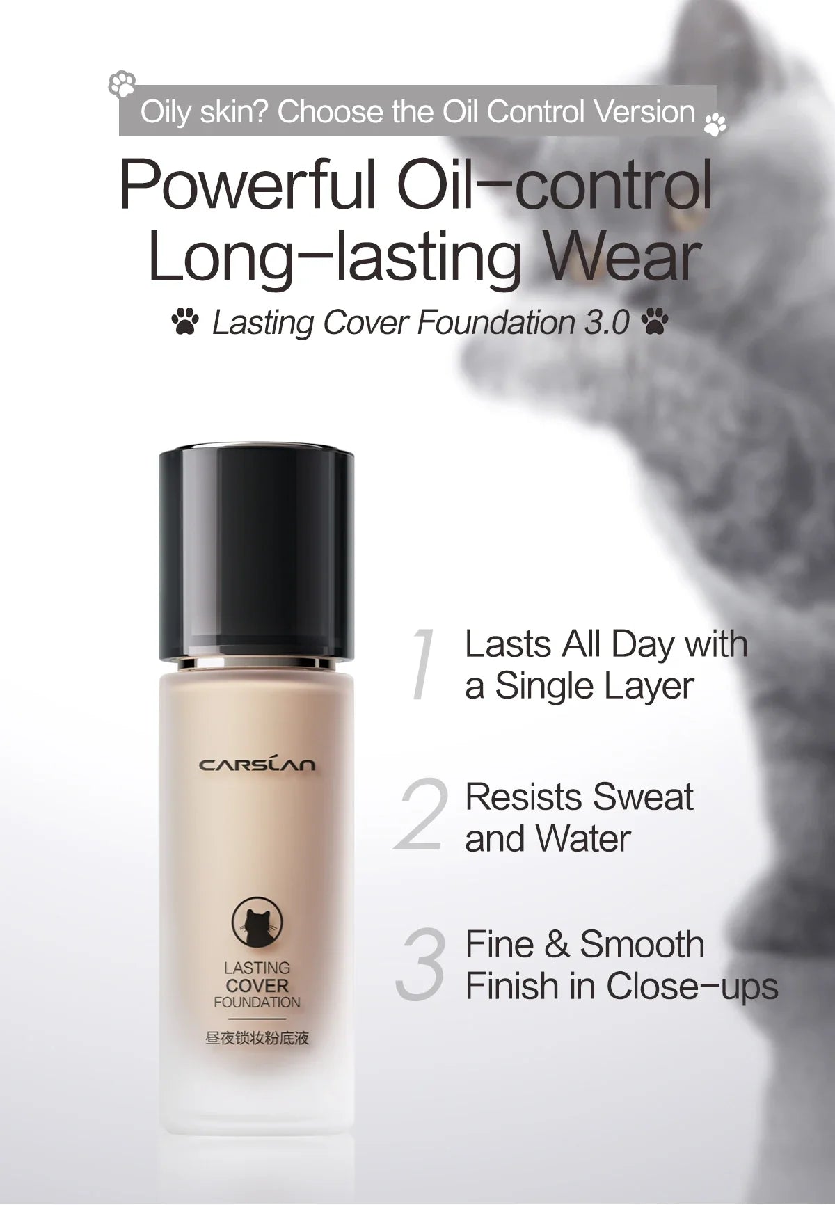 CARSLAN Long-Lasting Moisture Matte Liquid Foundation – Full Coverage Concealer, Whitening & Oil Control Face Base Makeup