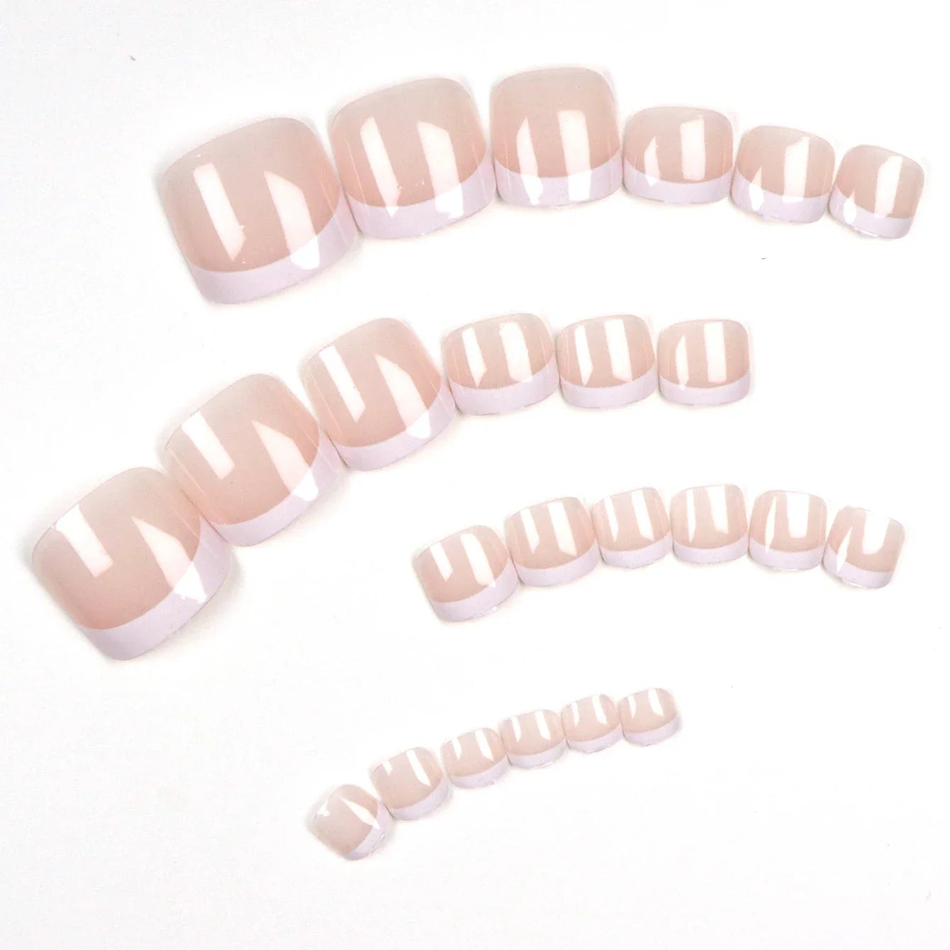 120pcs Short Square French Tip Press-On Toenails – Pink Soft Gel Full Cover False Toe Nail Tips with White Edge Nail Extensions