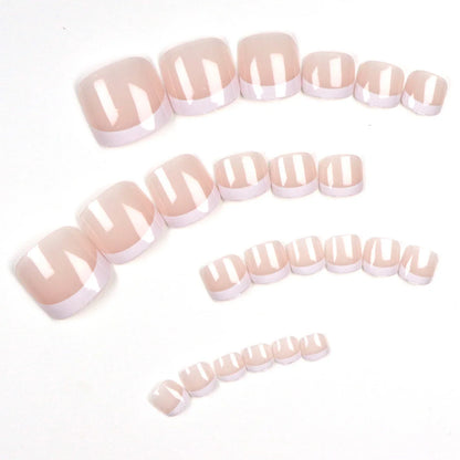 120pcs Short Square French Tip Press-On Toenails – Pink Soft Gel Full Cover False Toe Nail Tips with White Edge Nail Extensions