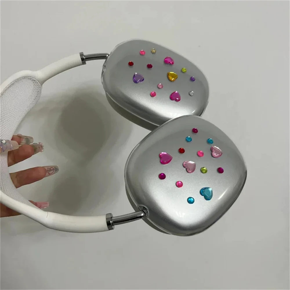 AirPods Max Silicone Case - Colorful Love Heart Diamond Protective Cover for Apple Bluetooth Headphones