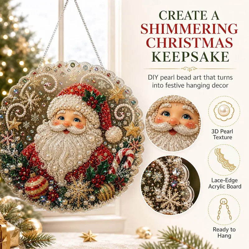 Christmas Pearl Diamond Painting Suncatcher Kit - DIY Acrylic Round Bead Craft for Wall & Window Decor