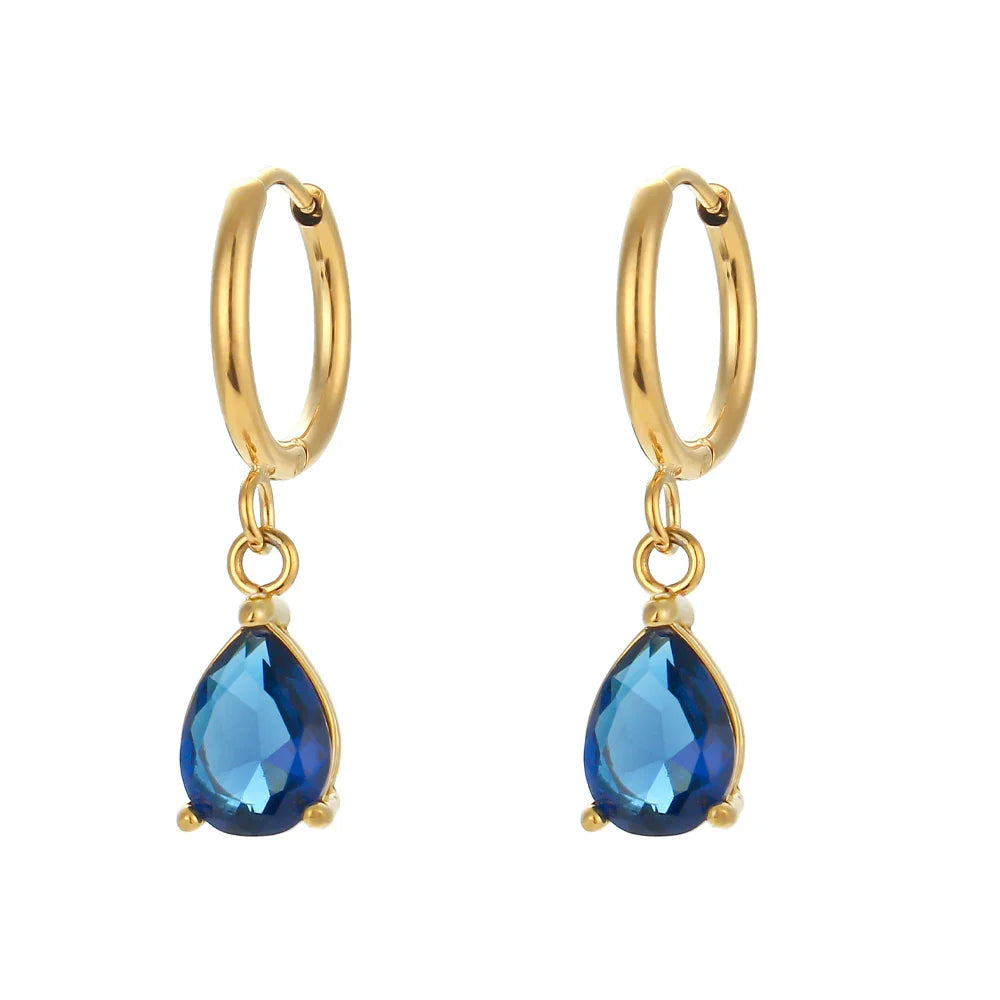 E.B.belle 3A Zircon Waterdrop Small Hoop Earrings for Women – Luxury Colorful Crystal Huggie Charm Jewelry Gift