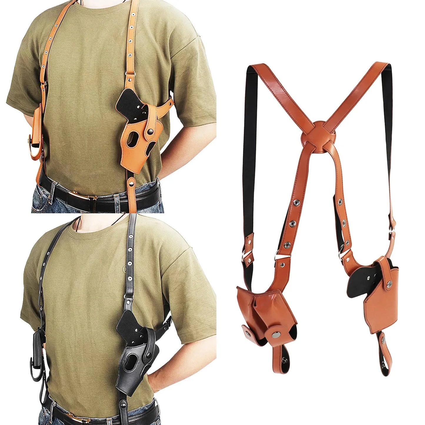 Tactical Stealth Pistol Holster - Double Magazine & Hidden Gun Pouches for Shoulder & Underarm Concealed Carry