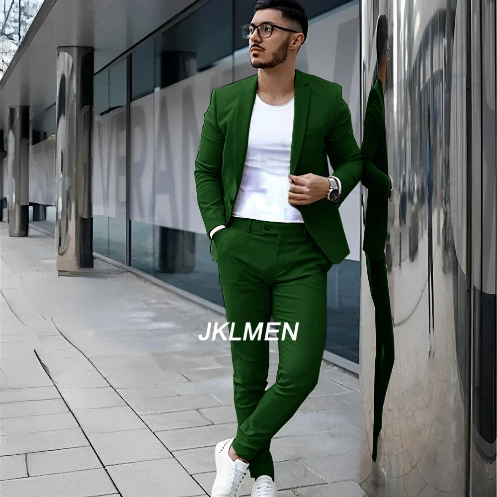 Gray Men’s 2 Piece Suit - Summer Casual Blazer & Pants Set for Wedding, Formal Events and Groom Style XS-5XL