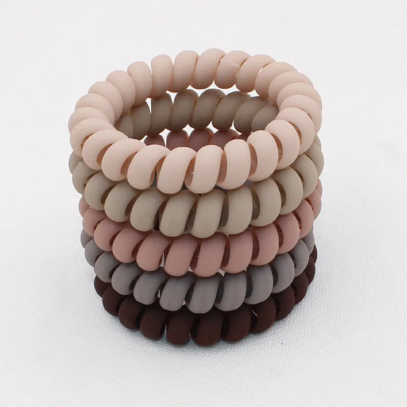 5Pcs Matte Spiral Hair Bands - Fashion Telephone Wire Elastic Hair Ties Stretchable Cord Rubber Bands for Women & Girls