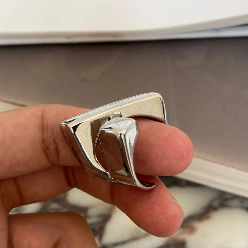 Fashion Silver Geometric Open Ring – Punk Irregular Adjustable Thick Couple Ring for Women & Men 2025 Party Jewelry Gift