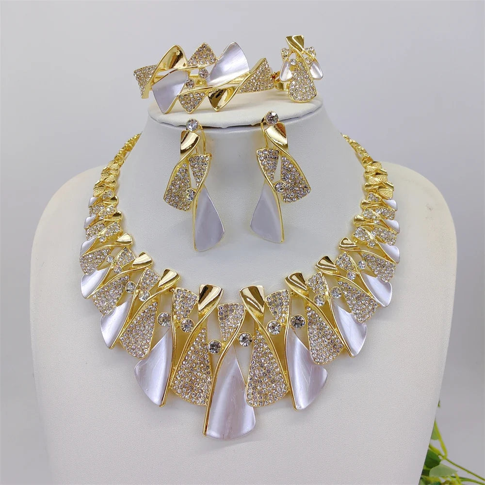 Luxury Two-Tone Jewelry Set - Elegant Bridal Wedding & Engagement Accessories for Women