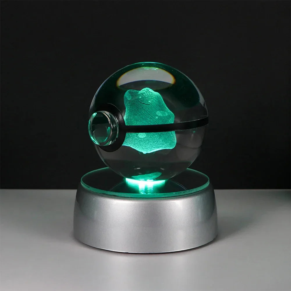 Pokémon 3D Crystal Ball LED Night Light – Pikachu Gengar Eevee Mewtwo Pokéball Base Lamp Kids Birthday & Home Decor Gift