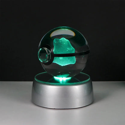 Pokémon 3D Crystal Ball LED Night Light – Pikachu Gengar Eevee Mewtwo Pokéball Base Lamp Kids Birthday & Home Decor Gift