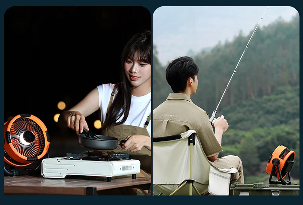 Camping Fan 20000mAh – Rechargeable Portable Outdoor Tent Fan with Air Circulator, Wireless Ceiling Fan, Hook, and Light