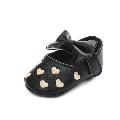 Baby Girls Shoes - Classic Dress Style with Cute Bow-Knot Heart, Anti-Slip Soft Sole First Walkers for Infants 0-18m