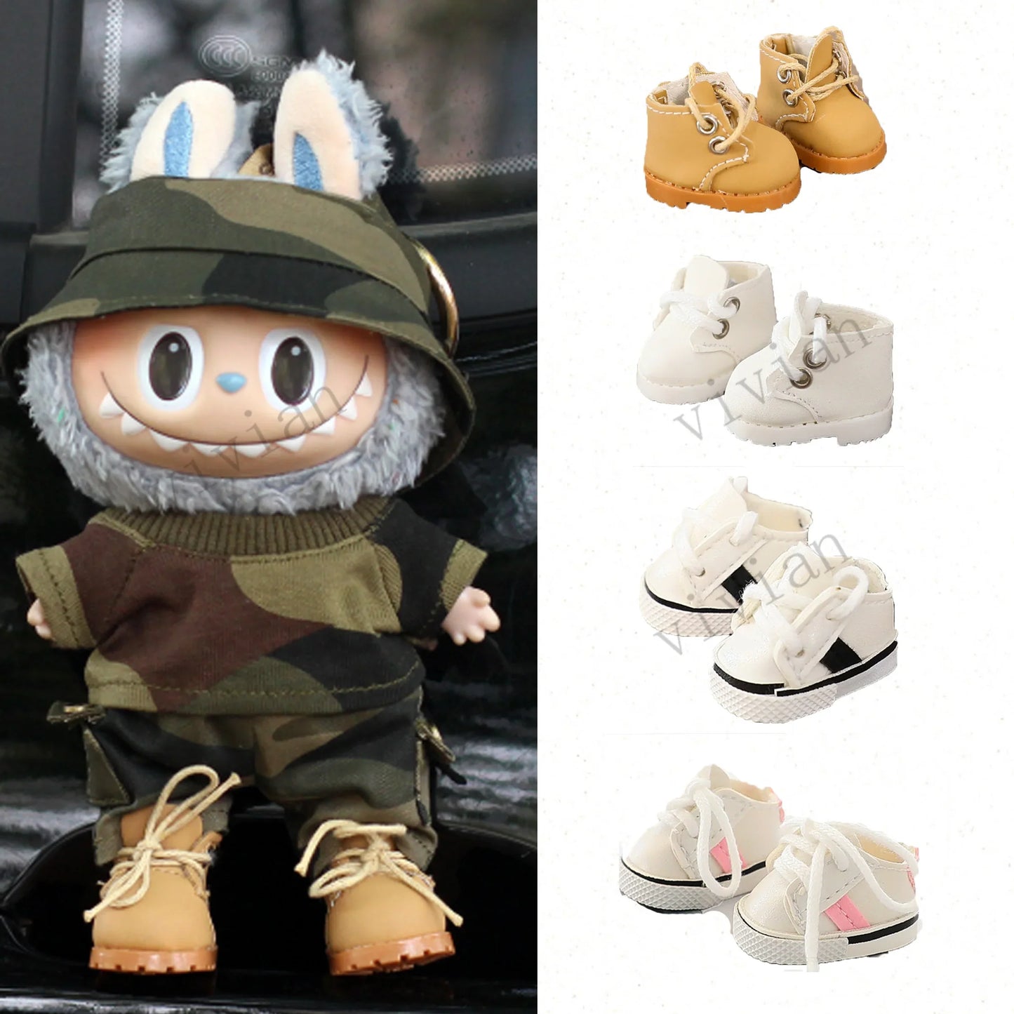 Labubu Doll Shoes for 15/17cm Cotton Dolls — Casual Sports Canvas & Martin Boots, Accessories for Labubu Outfits